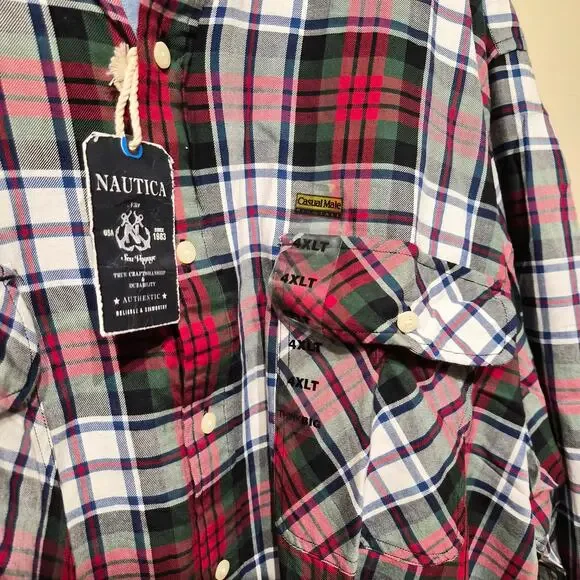 Nautica 4XLT Classic Collar Checked Flannel Casual Button Down Shirt NWT - Picture 6 of 7